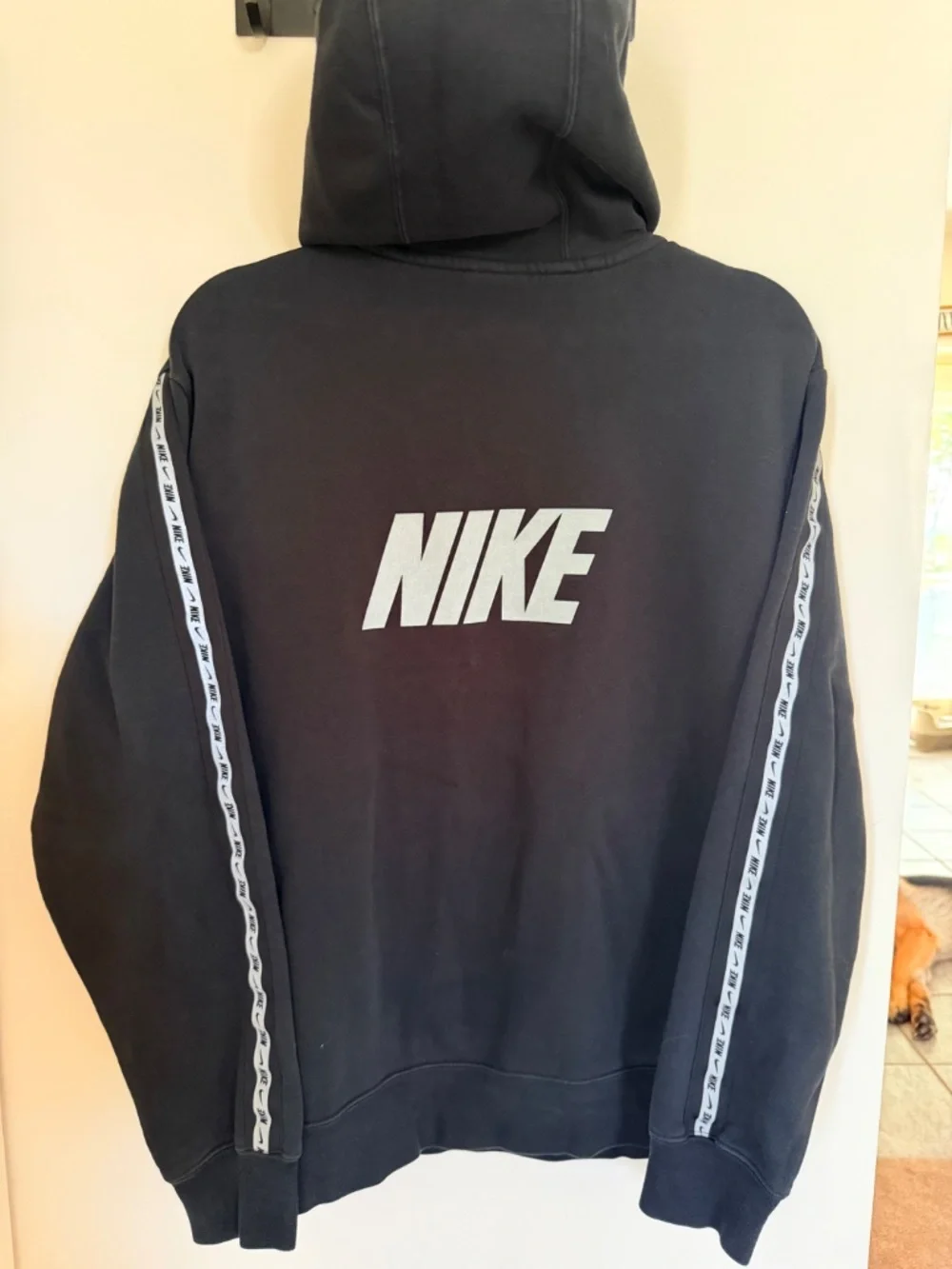 Nike Sportswear Black Logo Tape Fleece Hoodie Reflective Size M